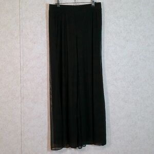 LKNW Nina Leonard Nylon Mesh Black Party Pants, Wide Leg w/Lining Sz M